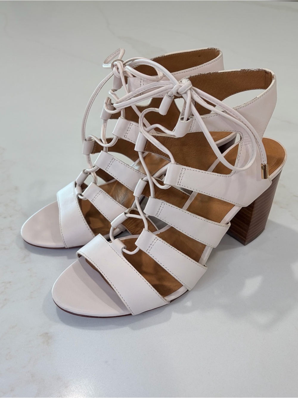 COACH chalk white Larissa Lace-Up Strappy Heels - Women size 7